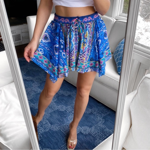 💙 ZARA BOHO BLUE MULTI ABSTRACT COLD SHOULDER LOOSE FIT CROPPED TOP! - Picture 16 of 16